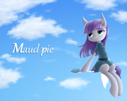 Size: 1117x886 | Tagged: safe, artist:hashioaryut, imported from derpibooru, boulder (pet), maud pie, earth pony, pony, boulder (g4), cloud, female, mare, pixiv, sky background, solo