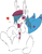 Size: 400x517 | Tagged: safe, artist:lelazybeamy, imported from derpibooru, oc, oc only, oc:luki caelum, moth, mothpony, original species, beanie, clothes, colored, cute, fluffy, hat, heart, male, open mouth, ponytail, raised hoof, scarf, sitting, solo, stallion, stripes, wings