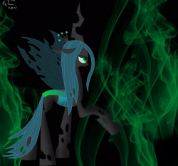 Size: 2202x2048 | Tagged: dead source, safe, artist:qcryzzy, imported from derpibooru, queen chrysalis, changeling, changeling queen, female, smiling, solo