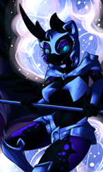 Size: 900x1500 | Tagged: safe, artist:ogaraorcynder, imported from derpibooru, nightmare moon, anthro, armor, armpits, belly button, both cutie marks, female, solo, unconvincing armor