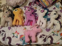 Size: 2592x1944 | Tagged: safe, imported from derpibooru, applejack, dj pon-3, octavia melody, pinkie pie (g3), rainbow dash, rarity, twilight sparkle, vinyl scratch, alicorn, pony, funrise, g3, irl, photo, plushie, stars, twilight sparkle (alicorn)