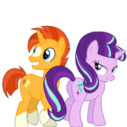 Size: 620x620 | Tagged: safe, artist:90sigma, artist:chainchomp2 edit, artist:chainchomp2 edits, imported from derpibooru, starlight glimmer, sunburst, pony, unicorn, blaze (coat marking), butt, coat markings, facial markings, female, male, mare, plot, seduction, shipping, simple background, socks (coat markings), stallion, starburst, straight, tail seduce, transparent background