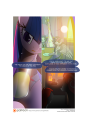 Size: 3541x5016 | Tagged: safe, artist:gashiboka, imported from derpibooru, rarity, twilight sparkle, oc, oc:firestorm, oc:night star, alicorn, pegasus, pony, unicorn, comic:recall the time of no return, comic, patreon, patreon logo, twilight sparkle (alicorn), twilight's castle