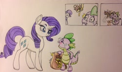 Size: 3192x1878 | Tagged: safe, artist:ameliacostanza, imported from derpibooru, rarity, spike, breezie, pony, unicorn, wasp, avengers, avengers: earth's mightiest heroes, bag, crossover, janet van dyne, ponified, spikexwasp, traditional art