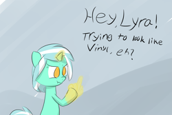 Size: 2217x1480 | Tagged: safe, artist:wenni, imported from derpibooru, lyra heartstrings, alternate hairstyle, angry, bipedal, dialogue, female, hand, lyra's humans, magic, middle finger, solo, vulgar