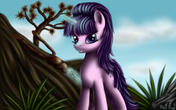 Size: 2560x1600 | Tagged: safe, artist:pony-stark, imported from derpibooru, starlight glimmer, pony, unicorn, cloud, eyeshadow, female, glowing horn, grass, grin, looking at you, magic, makeup, mare, outdoors, s5 starlight, signature, sky, smiling, solo, staff, staff of sameness, standing, telekinesis