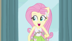 Size: 640x360 | Tagged: safe, imported from derpibooru, screencap, applejack, fluttershy, rarity, equestria girls, rainbow rocks, animated, animation error, bass guitar, better than ever, female, keytar, musical instrument, ponied up, singing, tambourine