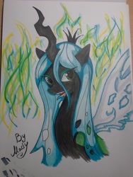 Size: 768x1024 | Tagged: safe, artist:mady, imported from derpibooru, queen chrysalis, changeling, changeling queen, crown, female, jewelry, regalia, solo, traditional art