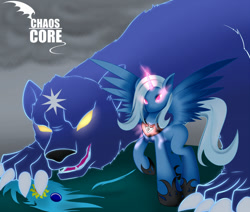 Size: 650x550 | Tagged: safe, artist:caoscore, imported from derpibooru, trixie, alicorn, bear, pony, ursa, ursa minor, alicorn amulet, alicornified, evil, glowing, glowing eyes, race swap, trixiecorn