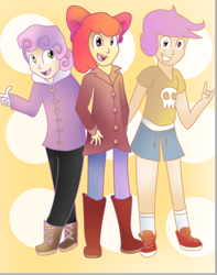 Size: 416x528 | Tagged: safe, artist:mariogamesandenemies, imported from derpibooru, apple bloom, scootaloo, sweetie belle, human, humanized