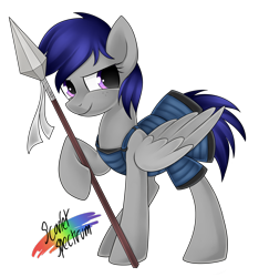 Size: 2849x2932 | Tagged: safe, artist:scarlet-spectrum, imported from derpibooru, oc, oc only, oc:midnight, armor, simple background, solo, spear, transparent background, weapon