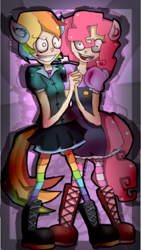 Size: 452x804 | Tagged: safe, artist:mariogamesandenemies, imported from derpibooru, pinkie pie, rainbow dash, human, eared humanization, humanized, tailed humanization