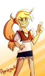 Size: 360x600 | Tagged: safe, artist:mariogamesandenemies, imported from derpibooru, applejack, human, female, humanized, solo