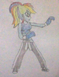 Size: 426x552 | Tagged: safe, imported from derpibooru, rainbow dash, equestria girls, boxing gloves, female, kickboxing, solo
