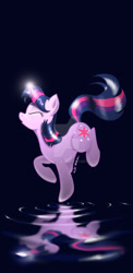 Size: 800x1640 | Tagged: safe, artist:ironraptor, imported from derpibooru, twilight sparkle, female, magic, reflection, solo, water, watermark