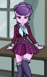 Size: 768x1249 | Tagged: safe, artist:ohohokapi, imported from derpibooru, suri polomare, equestria girls, friendship games, breasts, busty suri polomare, clothes, crystal prep academy uniform, female, looking at you, miniskirt, plaid skirt, pleated skirt, school uniform, skirt, socks, solo, thigh highs