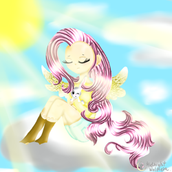 Size: 2500x2500 | Tagged: safe, artist:lovelyheartmlp, imported from derpibooru, angel bunny, fluttershy, human, cloud, humanized, winged humanization