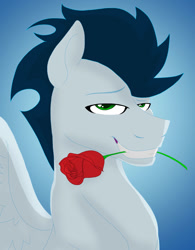 Size: 700x898 | Tagged: safe, artist:colourstrike, imported from derpibooru, soarin', pegasus, pony, bedroom eyes, flower, male, rose, solo, stallion