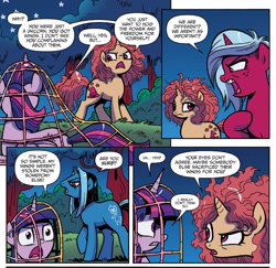 Size: 1333x1295 | Tagged: safe, artist:brendahickey, idw, imported from derpibooru, decepticolt, goldcap, rainbow dash, twilight sparkle, twilight sparkle (alicorn), zappityhoof, alicorn, pony, unicorn, spoiler:comic, spoiler:comicff25, comic, female, mare
