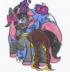 Size: 521x541 | Tagged: safe, artist:ponebooth, deleted from derpibooru, imported from derpibooru, oc, oc only, clothes, crossdressing, dress, solo, traditional art