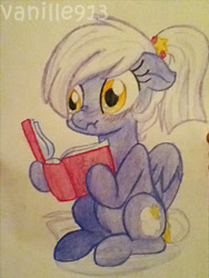 Size: 720x960 | Tagged: safe, artist:spookyle, imported from derpibooru, oc, oc only, oc:night star, book, scrunchy face, solo, traditional art