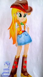 Size: 1024x1821 | Tagged: safe, artist:zafiro-black-hunter, imported from derpibooru, applejack, equestria girls, alternate hairstyle, female, solo, traditional art, watermark