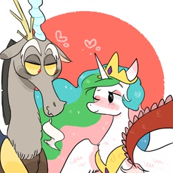 Size: 1024x1024 | Tagged: safe, artist:waackery, imported from derpibooru, discord, princess celestia, dislestia, female, heart, male, shipping, straight