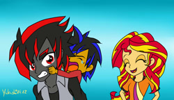 Size: 1024x591 | Tagged: safe, artist:cyrilsmith, imported from derpibooru, sunset shimmer, oc, oc:eclipse, equestria girls, crossover, crossover shipping, equestria girls-ified, offspring, parent:shadow the hedgehog, parent:sunset shimmer, shadow the hedgehog, shipping, sonic the hedgehog (series)