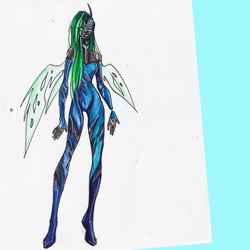 Size: 1080x1080 | Tagged: safe, artist:ilikeeatopalminerals, imported from derpibooru, queen chrysalis, human, female, horned humanization, humanized, simple background, skinny, solo, white background, winged humanization