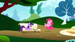 Size: 1366x768 | Tagged: safe, imported from derpibooru, screencap, pinkie pie, twilight sparkle, griffon the brush off