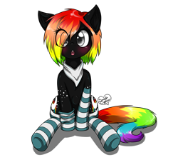 Size: 1024x919 | Tagged: safe, artist:diigii-doll, imported from derpibooru, oc, oc only, oc:spectral night, clothes, socks, solo, striped socks