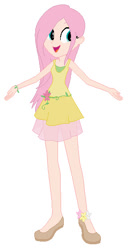 Size: 287x560 | Tagged: safe, artist:rarity-pie, imported from derpibooru, fluttershy, equestria girls, clothes, dress, female, humanized, simple background, solo, standing, white background