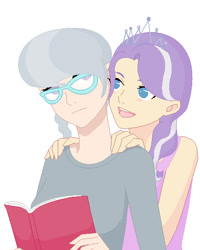 Size: 436x545 | Tagged: safe, artist:rarity-pie, imported from derpibooru, diamond tiara, silver spoon, human, base used, glasses, humanized, reading, simple background, white background