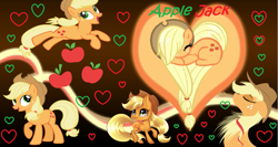 Size: 1275x679 | Tagged: safe, artist:ilquira, artist:rariedash, artist:wintersnowstar, imported from derpibooru, applejack, chibi, female, heart, solo, wallpaper