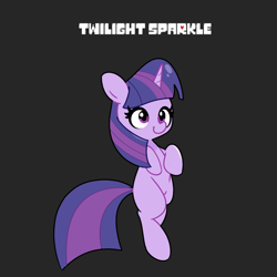 Size: 1280x1280 | Tagged: safe, artist:turtlefarminguy, imported from derpibooru, twilight sparkle, pony, unicorn, bipedal, black background, cute, female, filly, missing cutie mark, simple background, smiling, solo, undertale, unicorn twilight, younger