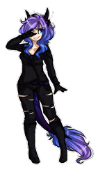 Size: 580x1030 | Tagged: safe, artist:tay-niko-yanuciq, artist:tenebristayga, imported from derpibooru, oc, oc only, oc:kariana, human, hybrid, clothes, devil horn (gesture), eared humanization, grin, humanized, humanized oc, simple background, smiling, solo, tail, tailed humanization, transparent background