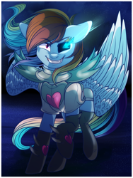 Size: 6000x8000 | Tagged: safe, artist:elskafox, imported from derpibooru, rainbow dash, absurd resolution, armor, clothes, crossover, fangs, female, grin, rainbowdyne, socks, solo, spoilers for another series, spread wings, undertale, undyne, undyne the undying