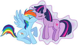 Size: 1200x700 | Tagged: safe, artist:pageturner1988, imported from derpibooru, rainbow dash, twilight sparkle, pegasus, pony, unicorn, duo, female, kiss on the lips, kissing, lesbian, levitation, magic, self-levitation, shipping, simple background, sparkles, spread wings, telekinesis, transparent background, twidash, unicorn twilight, vector, wingboner, wings