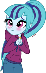 Size: 1890x3000 | Tagged: safe, artist:xebck, imported from derpibooru, sonata dusk, equestria girls, rainbow rocks, beautiful, blushing, clothes, cute, female, hoodie, ponytail, simple background, smiling, solo, sonatabetes, sweater, transparent background, vector