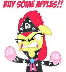 Size: 2600x2800 | Tagged: safe, artist:zoarvek, imported from derpibooru, apple bloom, angry, buy some apples, faic, female, reaction image, show stopper outfits, simple background, solo, transparent background