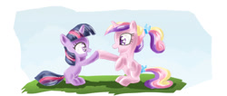 Size: 1087x459 | Tagged: safe, artist:lalindaaa, imported from derpibooru, princess cadance, twilight sparkle, babysitting, filly, filly twilight sparkle, foalsitter