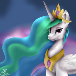 Size: 1900x1900 | Tagged: safe, artist:bunnzee, imported from derpibooru, princess celestia, bedroom eyes, female, looking at you, smiling, solo