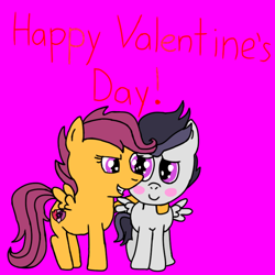 Size: 768x768 | Tagged: safe, artist:pinkiethepowerpuff, imported from derpibooru, rumble, scootaloo, blushing, cutie mark, female, male, rumbloo, shipping, simple background, straight, the cmc's cutie marks, valentine's day