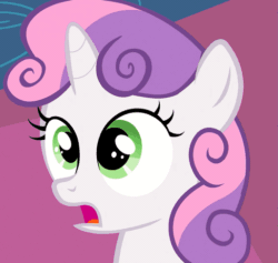 Size: 513x486 | Tagged: safe, imported from derpibooru, screencap, scootaloo, sweetie belle, pegasus, pony, unicorn, the cutie pox, animated, cropped, female, filly, solo focus, surprised