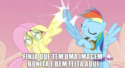 Size: 851x467 | Tagged: safe, imported from derpibooru, screencap, fluttershy, rainbow dash, high wing, image macro, meme, portuguese