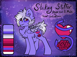 Size: 3433x2560 | Tagged: safe, artist:iroxykun, imported from derpibooru, oc, oc only, oc:stocking stuffer, pegasus, pony, cutie mark, male, reference sheet, stallion, text, wings