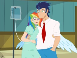 Size: 2048x1536 | Tagged: safe, artist:pimpartist101, imported from derpibooru, rainbow dash, soarin', human, fanfic art, female, hospital, humanized, male, shipping, soarindash, straight, winged humanization