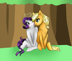 Size: 950x813 | Tagged: safe, artist:girlformer, imported from derpibooru, applejack, rarity, accessory swap, female, lesbian, rarijack, shipping