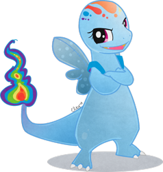 Size: 900x947 | Tagged: safe, artist:ellisarts, imported from derpibooru, rainbow dash, charmander, charmbow dash, female, fusion, pokefied, pokémon, rainbow fire, simple background, solo, species swap, transparent background, vector