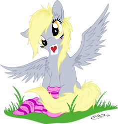 Size: 1024x1080 | Tagged: safe, artist:corvostawr, artist:midnightblitzz, imported from derpibooru, derpy hooves, pegasus, pony, :3, blushing, clothes, cute, female, looking at you, mare, simple background, sitting, smiling, socks, solo, spread wings, striped socks, transparent background, vector